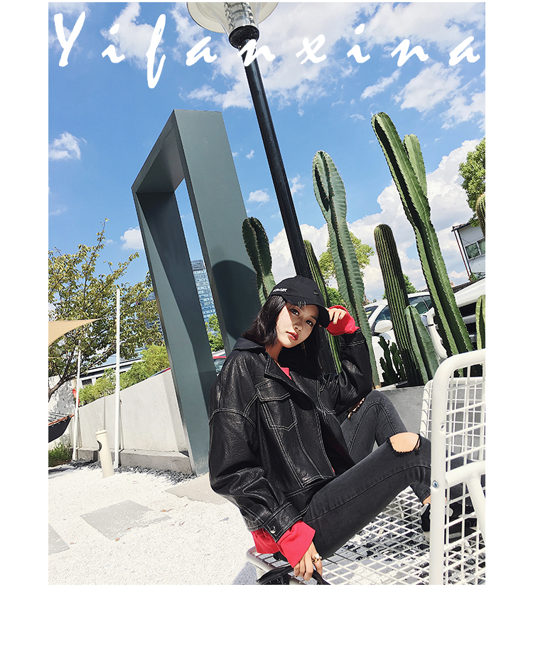 2018 mùa xuân mới Hàn Quốc phiên bản của hoang dã PU leather jacket BF da Harajuku chic xe máy ngắn lỏng áo khoác áo da lộn nữ