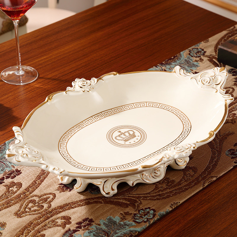 Large light luxury ceramic fruit plate living room creative European-style fruit plate home high-end coffee table simple European decoration ornaments