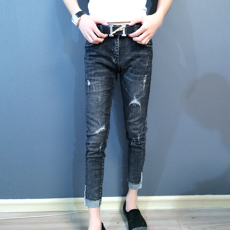 Spiritual guy slim fit jeans men's social youth Korean version of the trend new micro-bomb pants Douyin same style