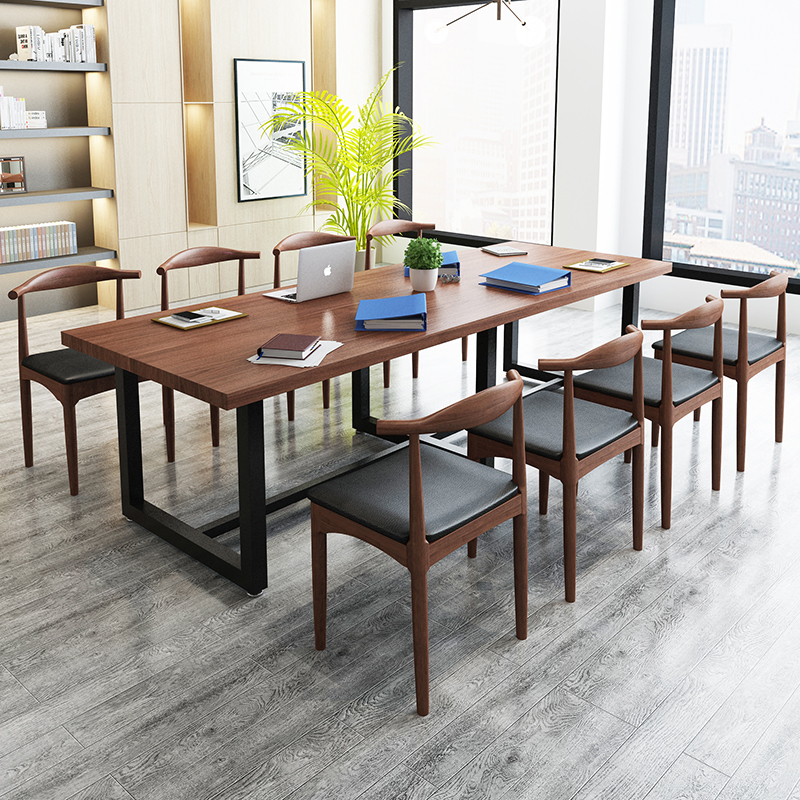 Industrial style desk LOFT solid wood negotiation table and chair combination Nordic rectangular small conference table long table 6 people