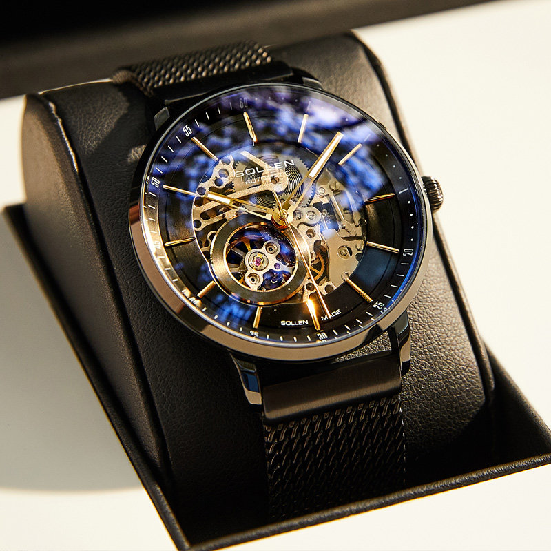 Watch men's mechanical watches full automatic ultra-thin minimalist waterproof luminous hollowed-out trendy designer Swiss watch