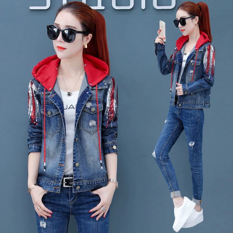 80-200 jin denim jacket nữ mùa xuân và mùa thu mới của phụ nữ Thời trang Hàn Quốc trên chiếc áo khoác rộng rời - Áo khoác ngắn