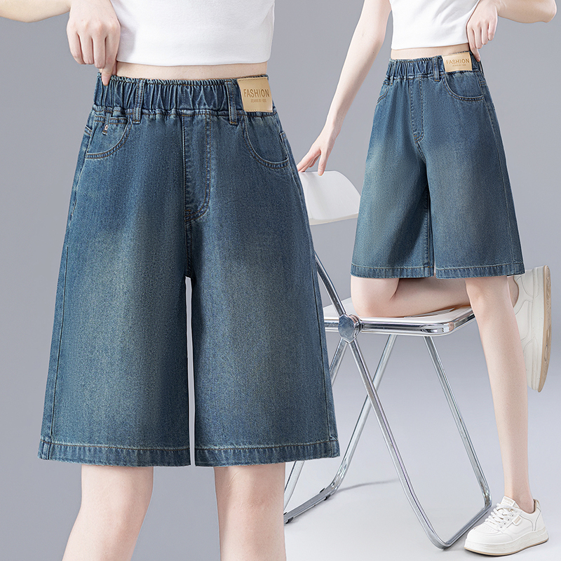 Thin Denim Shorts for Women, 2026 Summer New Style, High-Waisted, Slimming, Plus Size, Casual Straight-Leg Mid-Length Shorts