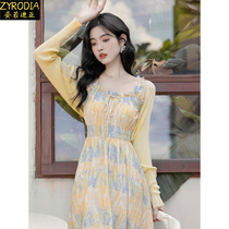 ZYRODIA French style first love milk sweet long dress floral print dress Summer not even dress Skirt Woman Seaside Skirt Atmosphere