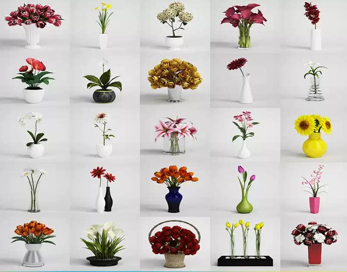 C4D向日葵FBX雏菊STL玫瑰OBJ马蹄莲Blender百合郁金香兰花3D素材