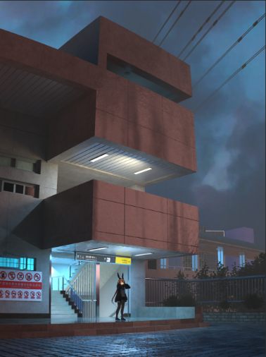 地铁站口的阿米娅