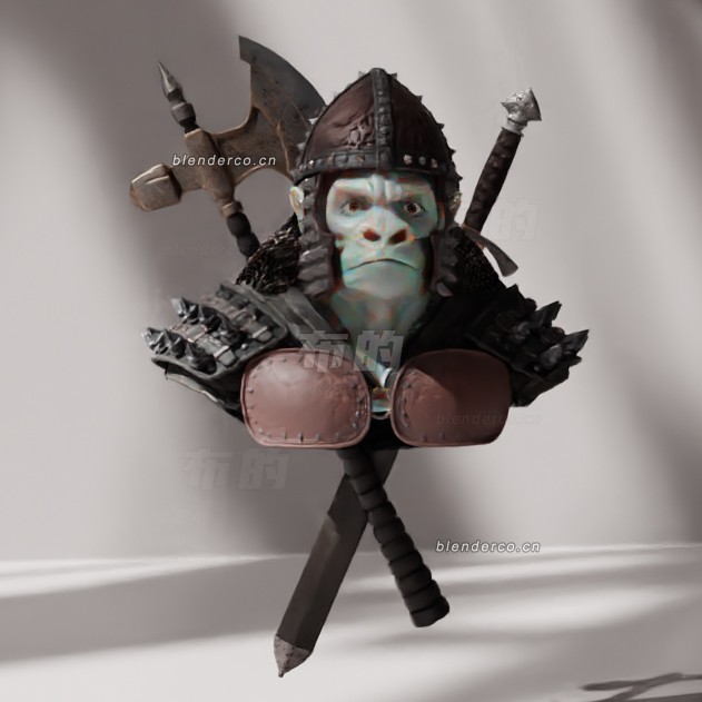 blender幻想战斗大猩猩头像雕像模型_blender布的28