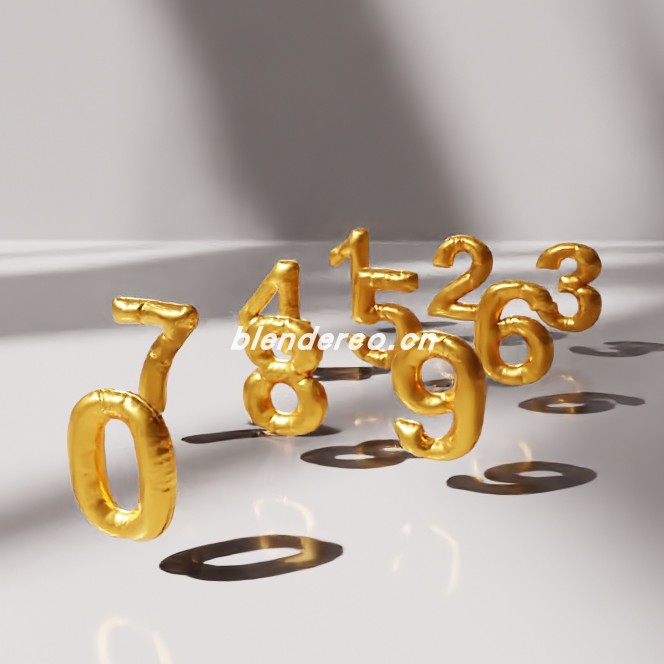blender金属金色数字气球模型_blender布的156