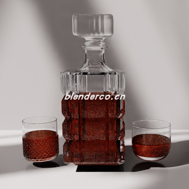 blender威士忌玻璃器皿模型_blender布的23
