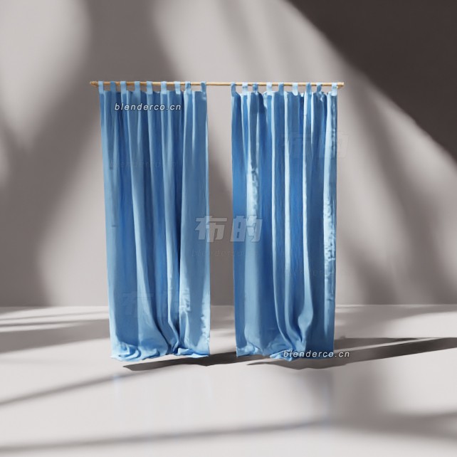 blender浅蓝色窗帘模型_blender布的45