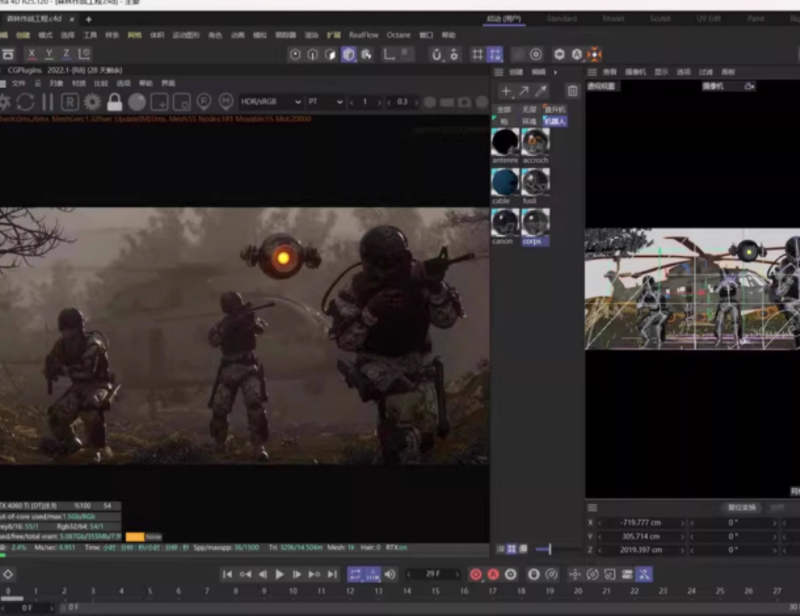 C4D丛林战争特征部队士兵直升机3D模型OC渲染游戏场景