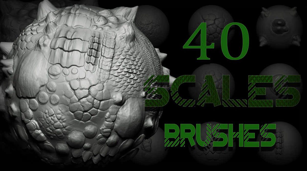 Zbrush + Blender – 40 个鳞片和皮肤刷
