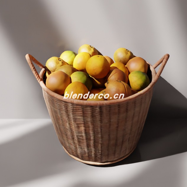 blender装有橙子的柳条篮模型_blender布的82
