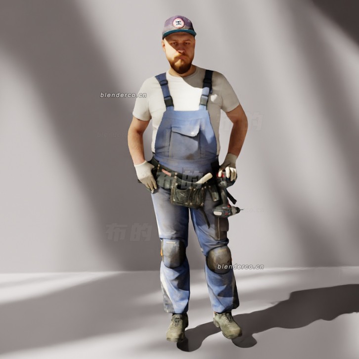 blender光头建筑工人站立模型_blender布的43
