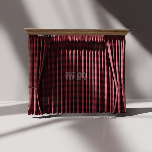 blender红色绒布格子窗帘模型_blender布的51
