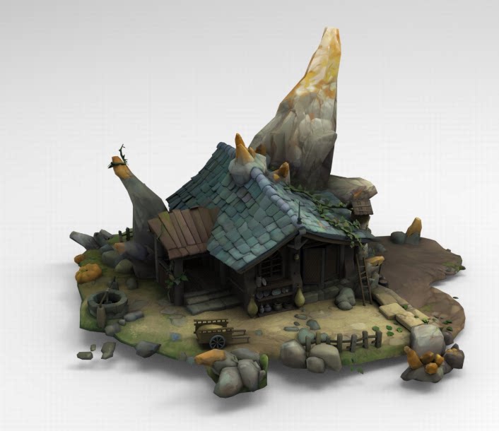 C4D低面卡通FBX奇幻风格小屋STL场景OBJ自然野趣Blender居所房屋