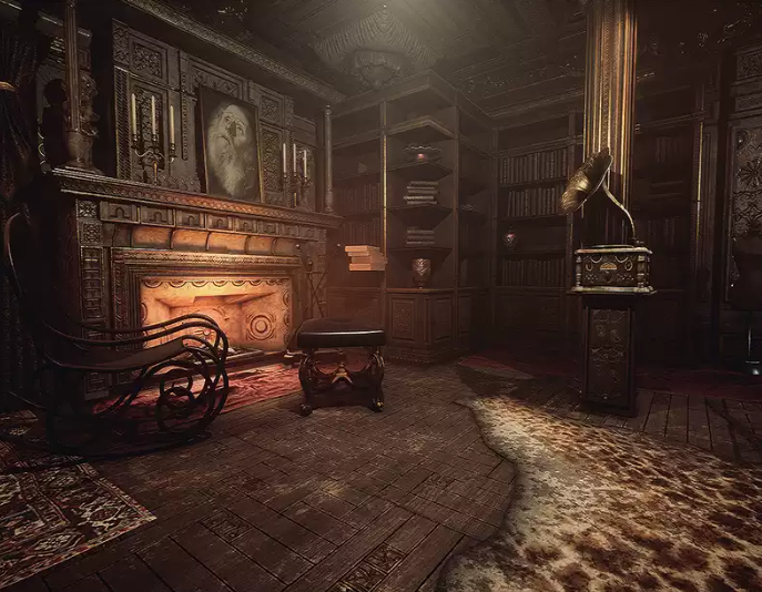 C4D FBX STL OBJ中世纪暗黑城堡古堡别墅家具壁炉书架壁画文件