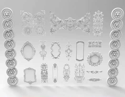 C4D FBX STL OBJ SU Maya欧式石膏雕花浮雕相框画框装饰三维模型