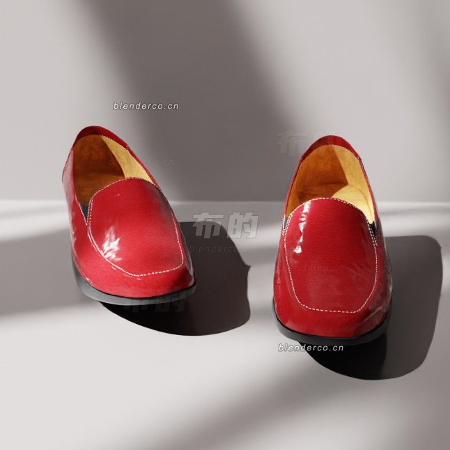 blender女士红色皮鞋模型_blender布的34