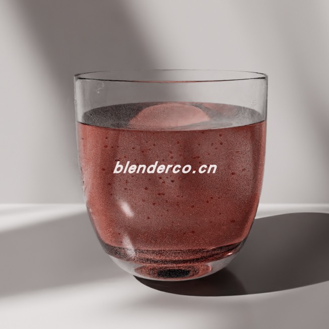 blender装有红色液体和氧气泡的饮水杯模型_blender布的112