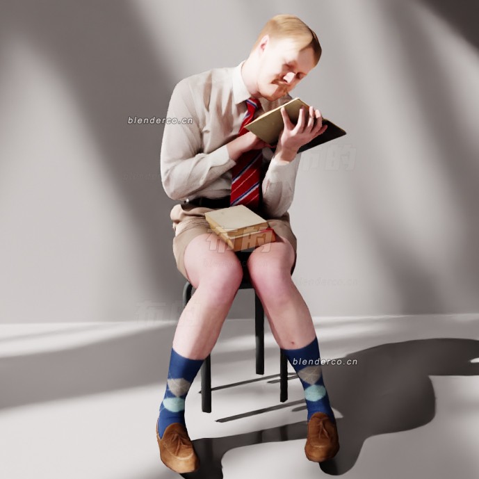 blender坐着写字男子模型_blender布的69