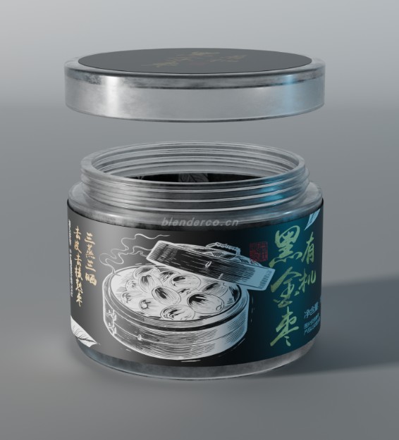 blender黑金枣罐装包装渲染