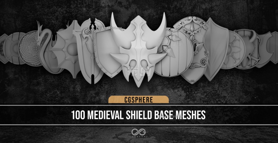 100款blender中世纪防御武器游戏盾牌3D模型