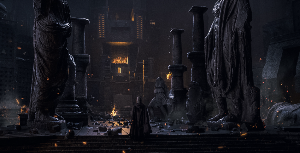 C4D古欧洲遗迹雕塑人物探险游戏原画CG三维模型OC渲染场景工程