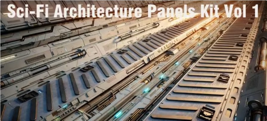 科技感墙面3D模型 Sci-Fi Architecture Panels Kit Vol 01 Walls-Pbr