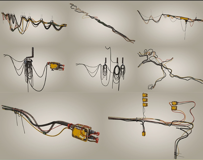 FBX STL OBJ C4D废旧废弃管线管路电缆电线三维模型