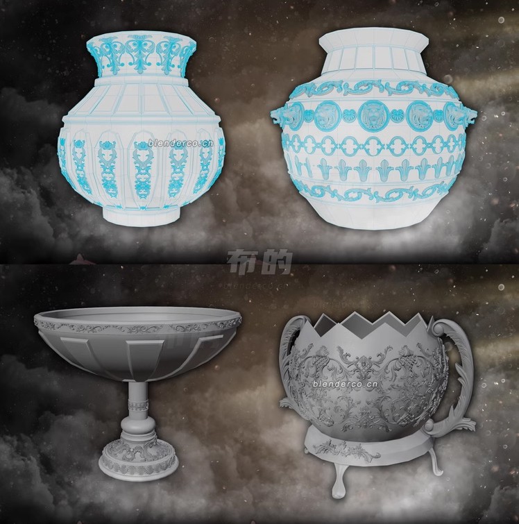blender古老花瓶坛子托盘典雅装饰摆件3D模型