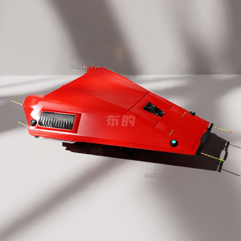 blender着陆的红色太空船模型_blender布的34