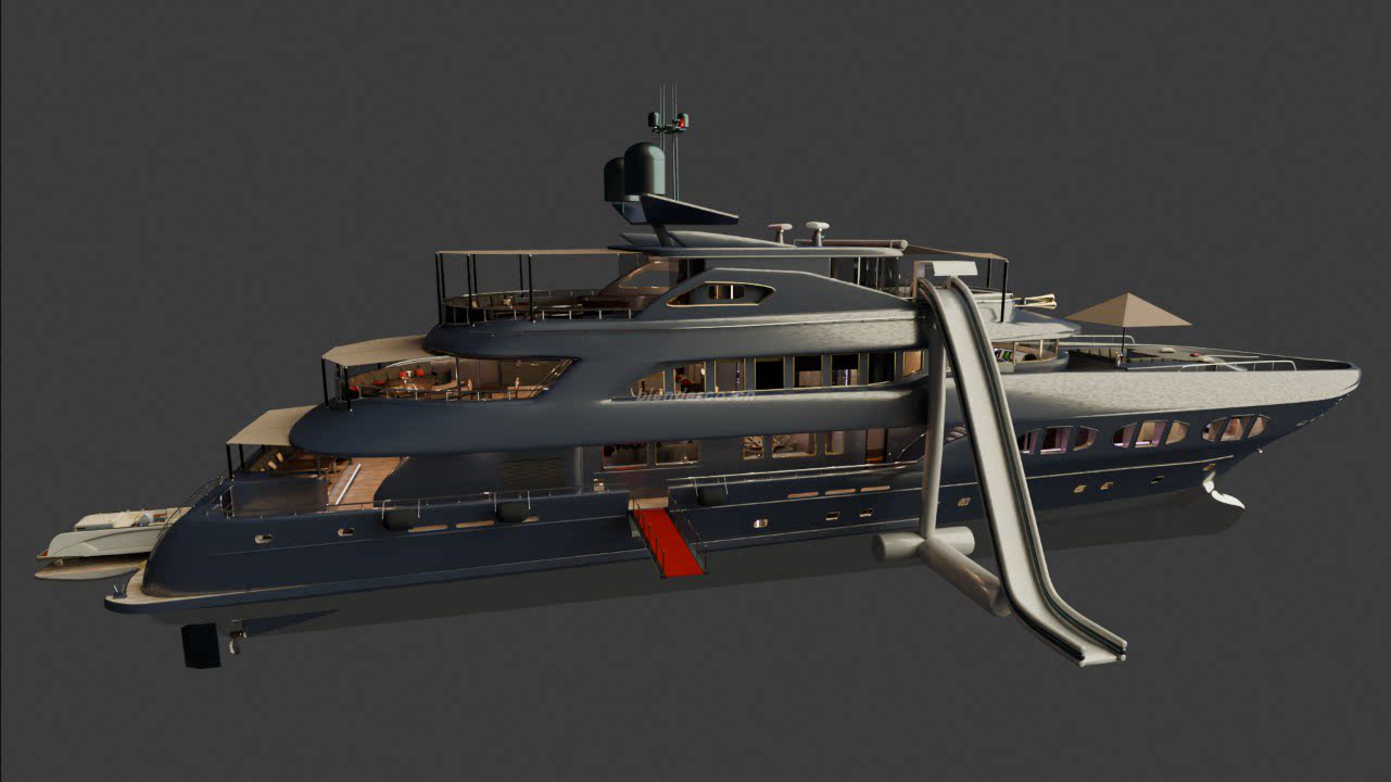 【Blender】豪华游轮，有内部结构。