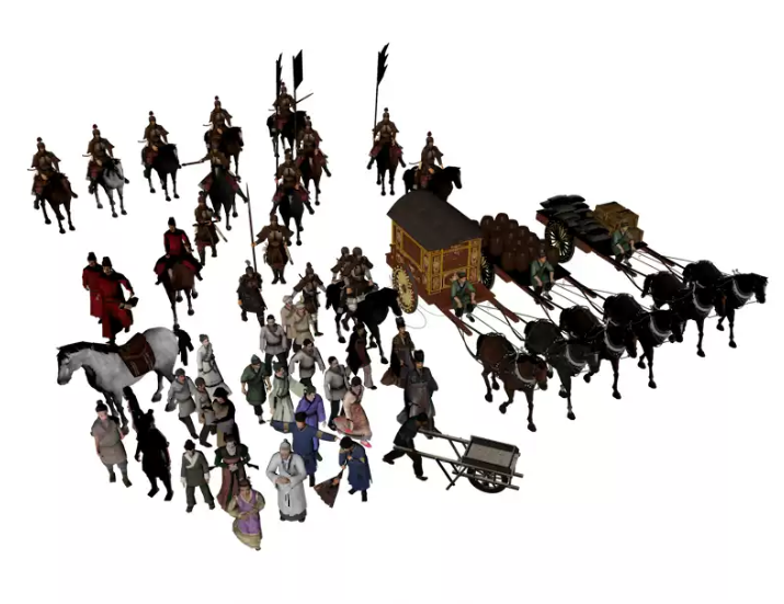 C4D FBX STL古代人物老人士兵马车市井小民商贩男女人物三维模型