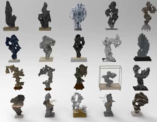 C4D FBX STL OBJ SU太湖石奇石摆件装饰品石头石块饰品三维3D模型