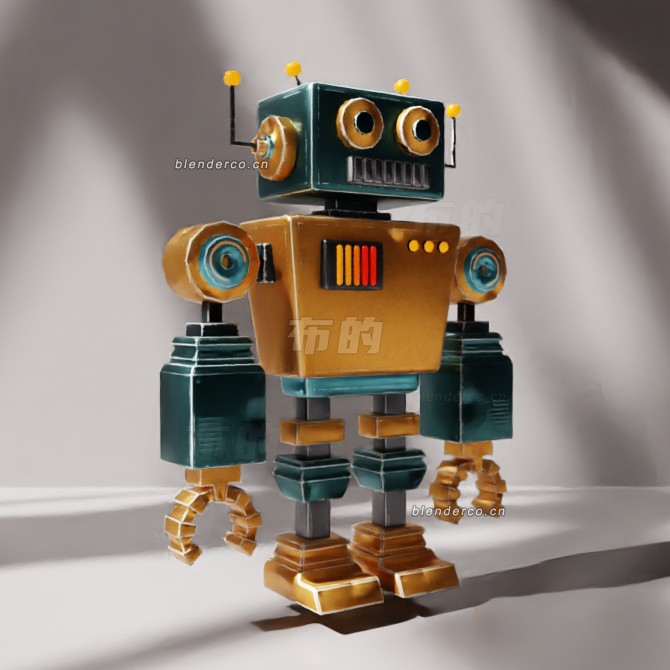 blender金属立方体机器人模型_blender布的45