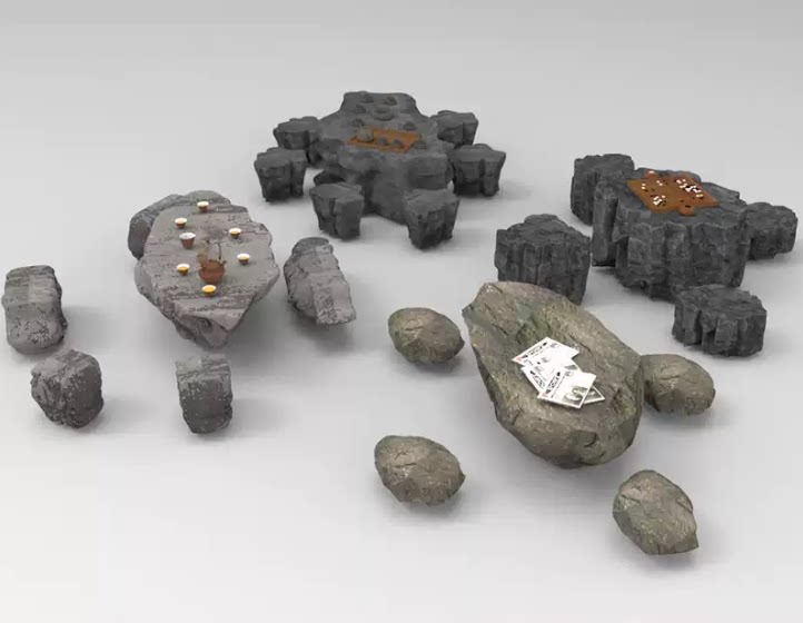 C4D FBX STL OBJ SU石桌石凳石椅子茶壶茶杯围棋子棋盘三维3D模型