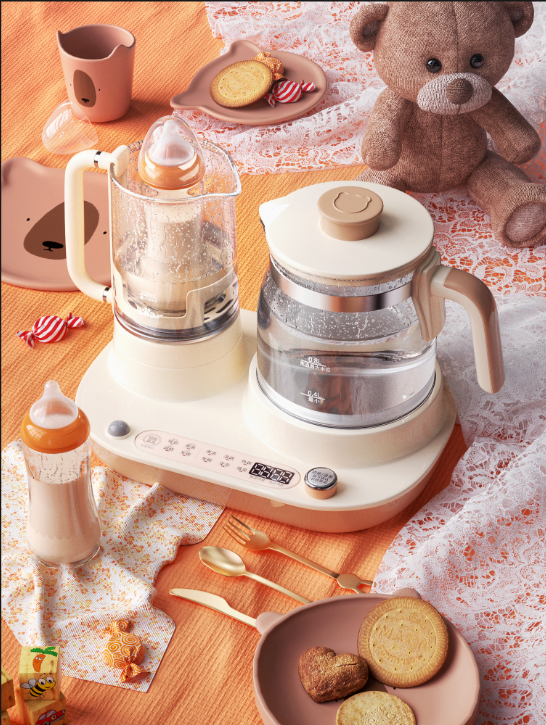 C4D写实桌面烧水器奶器小熊奶瓶饼干电商三维模型OC渲染场景