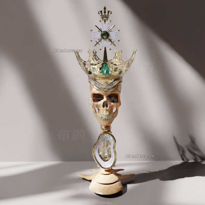 blender万圣节站台与钟表和皇冠雕像模型_blender布的03