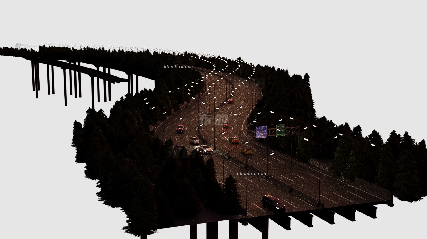 夜晚的高速路 【桥梁使用插件：Urbaniac – City Asset Pack，树木使用：Deep Tree Full Package，车辆：car teleporter、traffiq】