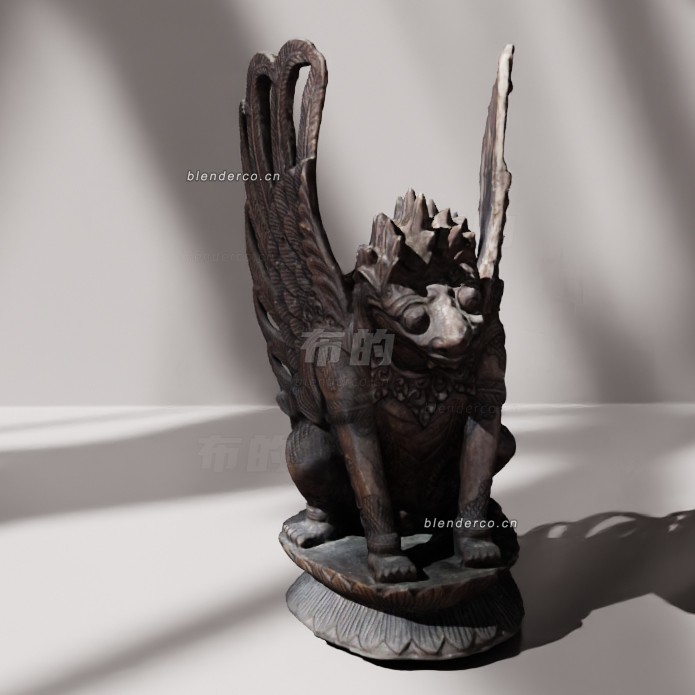 blender木制翼魔雕塑模型_blender布的40