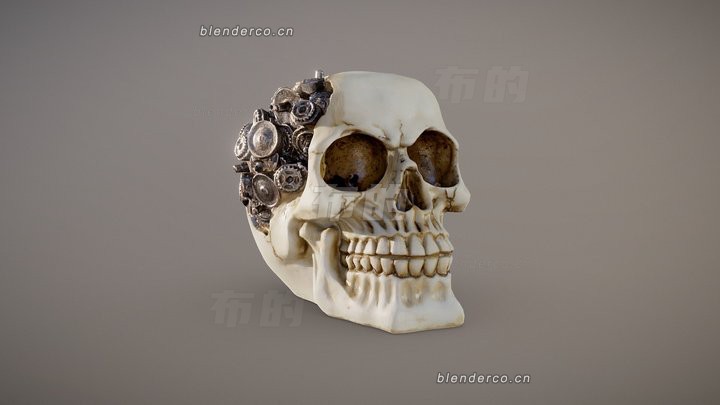 blender蒸汽朋克机器人头骨，模型_blender布的43