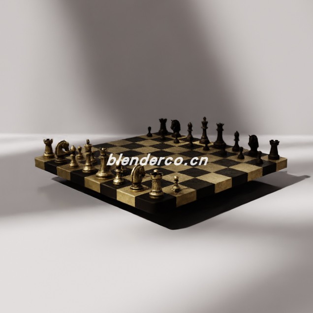 blender黄铜棋盘套装模型_blender布的116