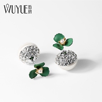 925 silver needle green earrings flower stud earrings women imitation pearl earrings a two-wearing small fresh imitation zircon personality