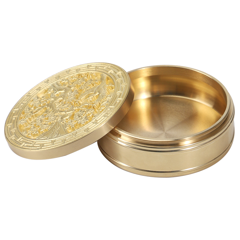 Dragon and Phoenix Carved Copper Ink Box, Multifunctional Leak-Proof Ink, Four Treasures of the Study, Calligraphy Supplies, Brass Threaded Ink Pad Box with Lid