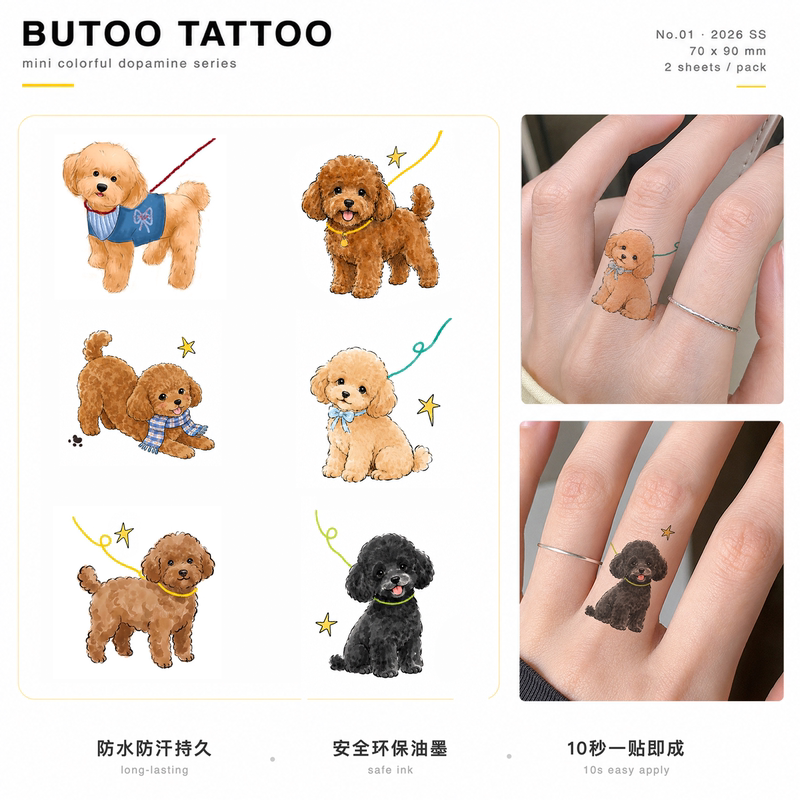 Butoo Tattoo Stickers Cute Dog Diary Teddy Ring Tattoo Stickers for Women Waterproof Long-Lasting Finger Puppy Stickers Butoo Tattoo Stickers Cute Dog Diary Teddy Ring Tattoo Stickers for Women Waterproof Long-Lasting Finger Puppy Stickers