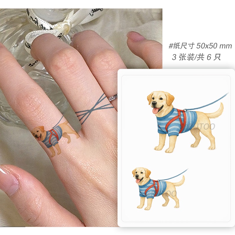 Butoo Tattoo Stickers | Labrador Puppy Pet Tattoo Stickers Cartoon Waterproof Long-Lasting Colorful Arm Tattoo Stickers