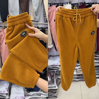 秋季新款雪尼尔裤子柔软舒适百搭显瘦哈伦裤女小个子酒红色束脚裤