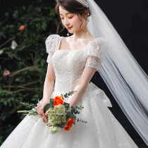 High-end Starry Sky Korean light wedding dress 2021 new bride main yarn big tailing heavy industry luxury temperament forest Super fairy