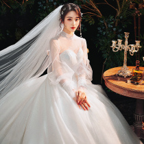 French bride 2021 New main wedding dress Net red tailing Moren Princess Super fairy temperament dream long sleeve